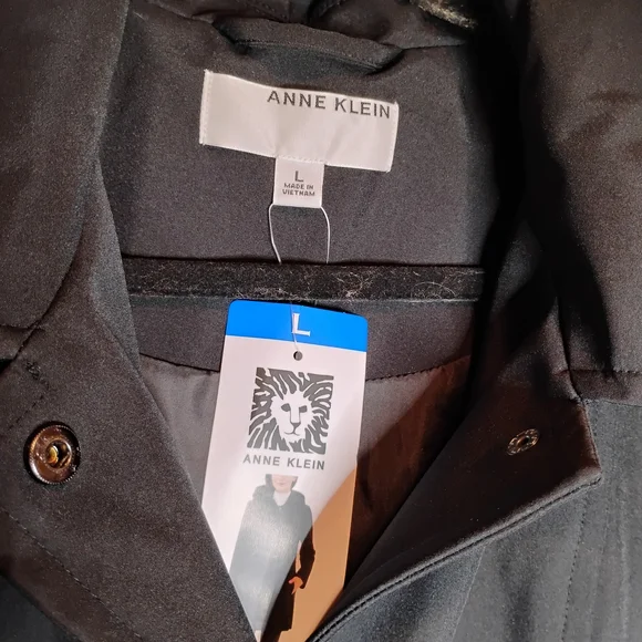 Anne Klein Black Trench Coat Snap Front Closure Removable Hood - Picture 3 of 6